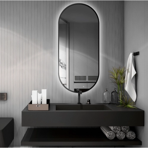 Lustro owalne w ramie czarnej MDF SLIM z podświetleniem - OLI LED - kolor ramy do wyboru